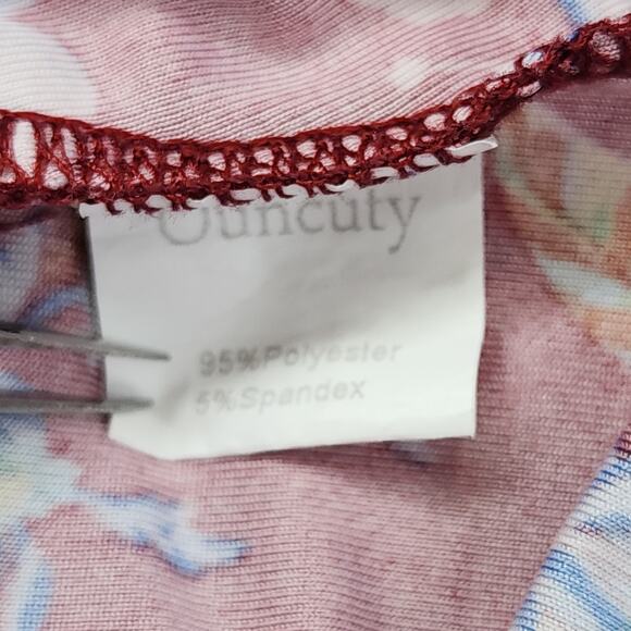 Ouncuty Top Womens XL Floral Split Neck Roll Up 3/4 Sleeve Lightweight Stretch - Picture 6 of 9